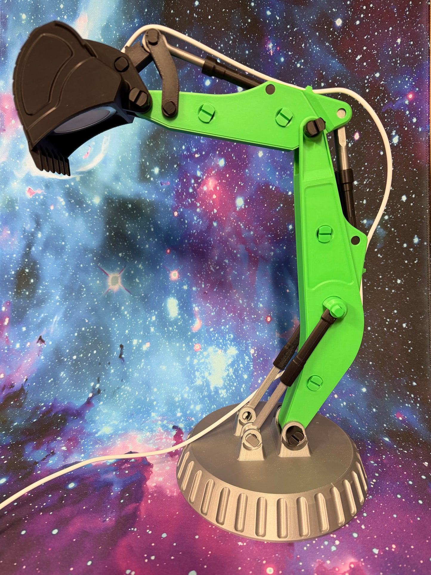 Articulating Backhoe LED Desk Lamp – RGB App-Controlled Excavator Light (19” Tall)