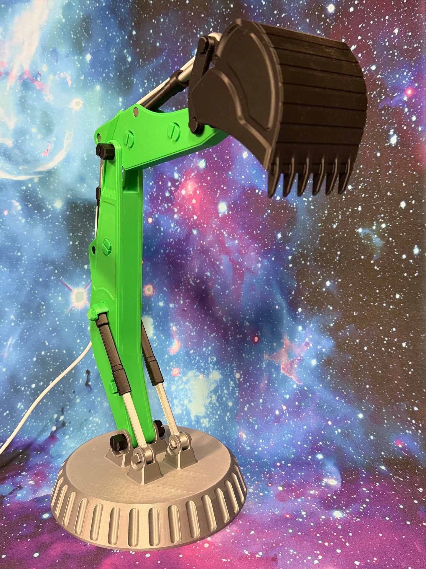 Articulating Backhoe LED Desk Lamp – RGB App-Controlled Excavator Light (19” Tall)